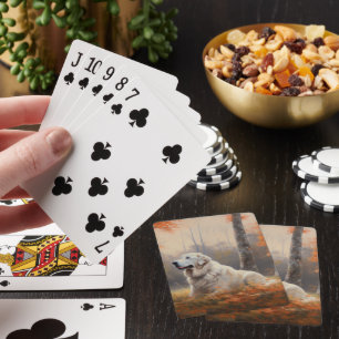 Great Pyrenees in Autumn Leaves Fall Inspire  Playing Cards