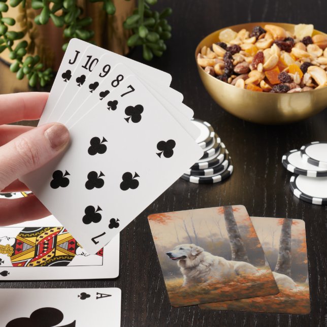 Great Pyrenees in Autumn Leaves Fall Inspire  Playing Cards (In Situ)