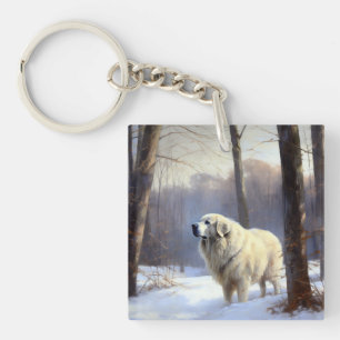 Great Pyrenees Let It Snow Christmas  Key Ring