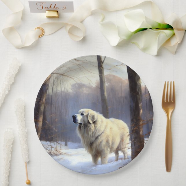 Great Pyrenees Let It Snow Christmas  Paper Plate (Wedding)