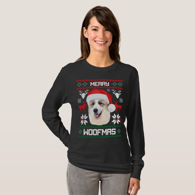 Great Pyrenees Merry Woofmas Christmas Longsleeve T-Shirt (Front Full)