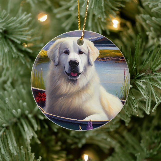 Great Pyrenees on a Paddle: A Scenic Adventure Ceramic Tree Decoration (Tree)