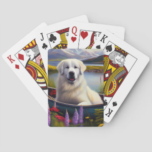 Great Pyrenees on a Paddle: A Scenic Adventure Playing Cards