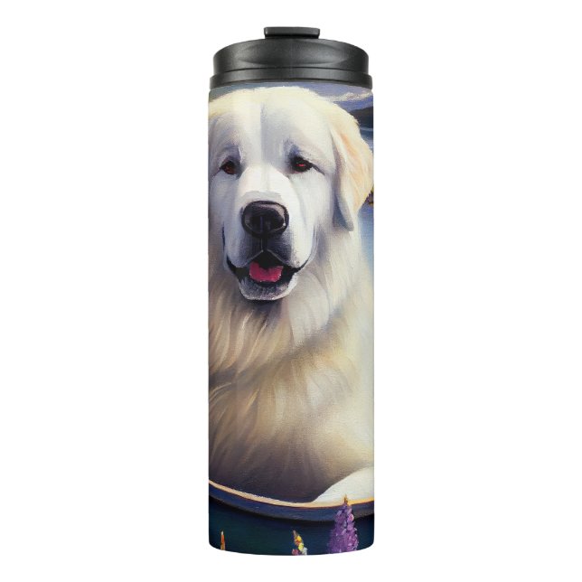 Great Pyrenees on a Paddle: A Scenic Adventure Thermal Tumbler (Front)