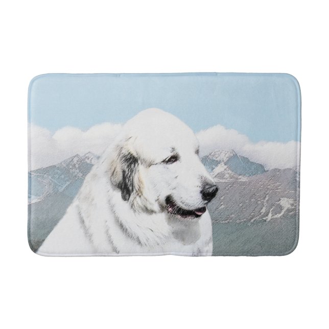 Great Pyrenees Painting - Original Dog Art Bath Mat (Front)