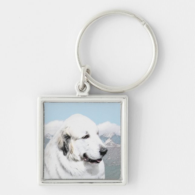 Great Pyrenees Painting - Original Dog Art Key Ring (Front)