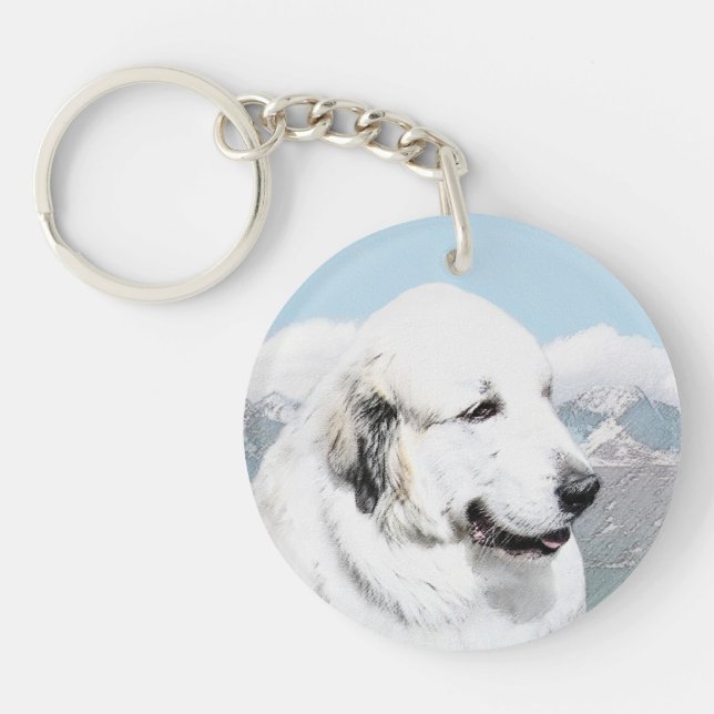 Great Pyrenees Painting - Original Dog Art Key Ring (Front)
