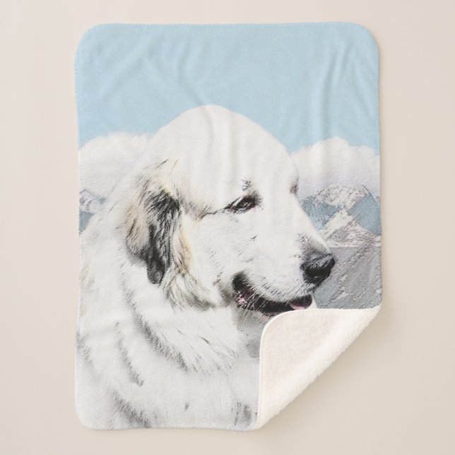 Great Pyrenees Painting - Original Dog Art Sherpa Blanket (Front)
