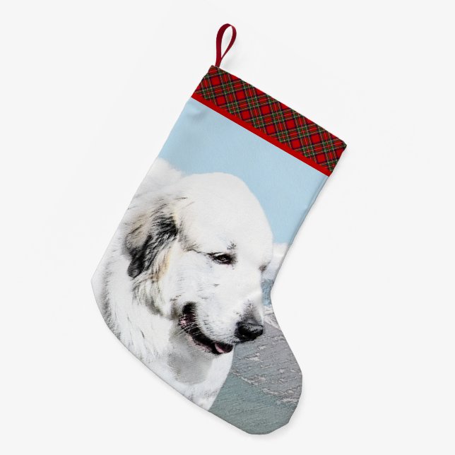 Great Pyrenees Painting - Original Dog Art Small Christmas Stocking (Front (Hanging))