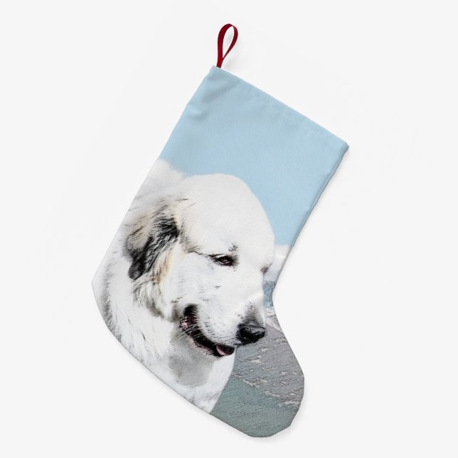 Great Pyrenees Painting - Original Dog Art Small Christmas Stocking (Front (Hanging))