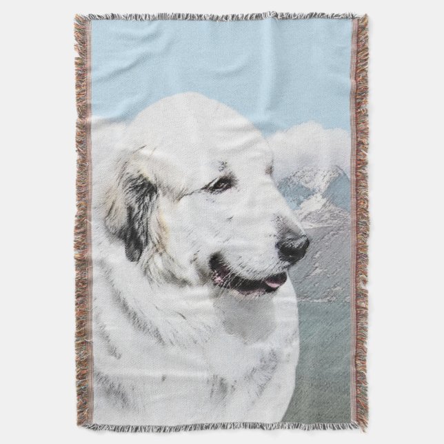 Great Pyrenees Painting - Original Dog Art Throw Blanket (Front Vertical)