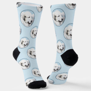 Great Pyrenees Painting White Original Pet Dog Art Socks
