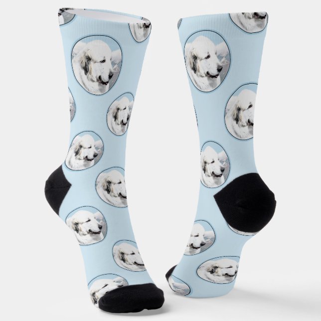 Great Pyrenees Painting White Original Pet Dog Art Socks (Angled)