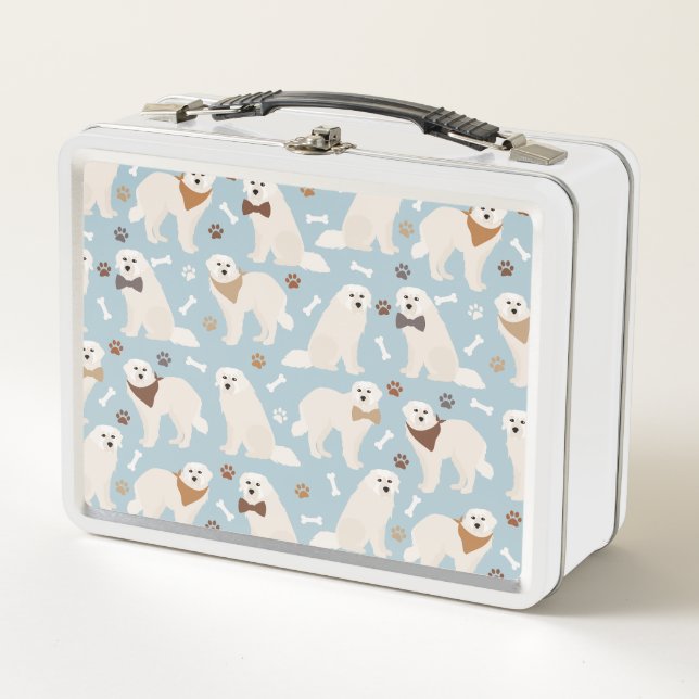 Great Pyrenees Paws and Bones Metal Lunch Box (Front)