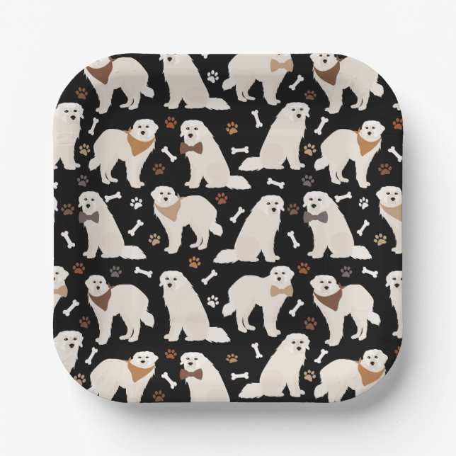 Great Pyrenees Paws and Bones Paper Plates (Front)