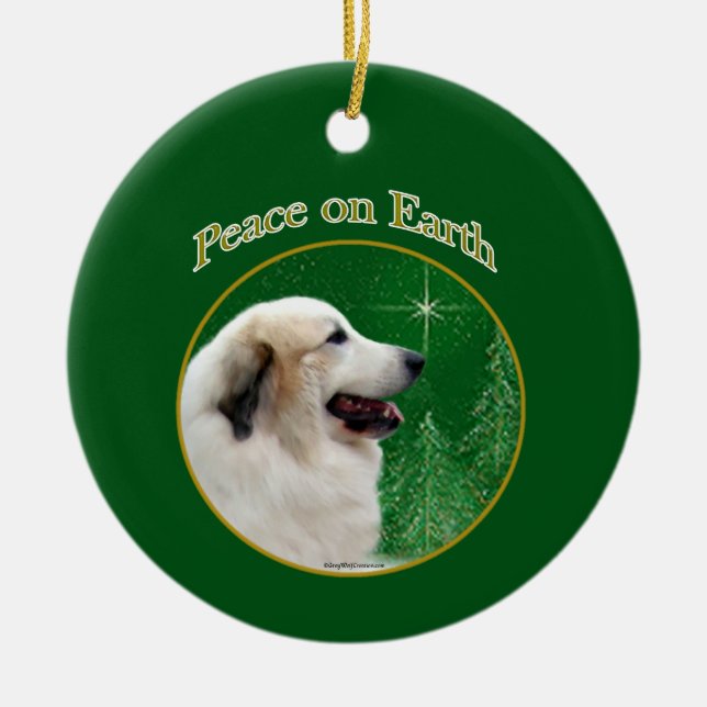 Great Pyrenees Peace Ceramic Tree Decoration (Front)