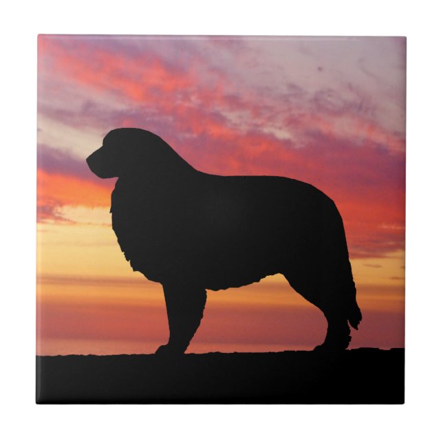 Great Pyrenees Persimmon Sunset Silhouette Tile (Front)