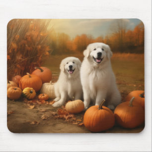 Great Pyrenees Puppy Autumn Delight Pumpkin  Mouse Pad