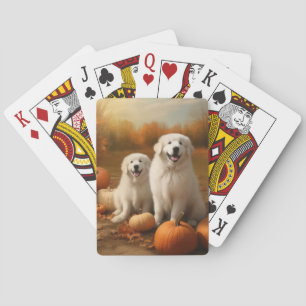Great Pyrenees Puppy Autumn Delight Pumpkin Playing Cards