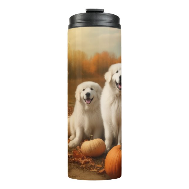 Great Pyrenees Puppy Autumn Delight Pumpkin  Thermal Tumbler (Front)