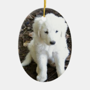Great Pyrenees Puppy Rose Ceramic Tree Decoration