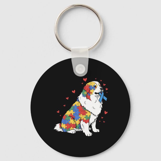 Great Pyrenees Puzzle Autism Awareness Autistic Wo Key Ring (Front)