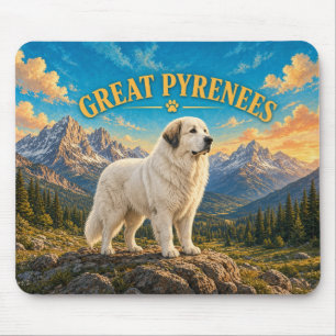 Great Pyrenees, Rocky Mountains Vintage Watercolor Mouse Pad