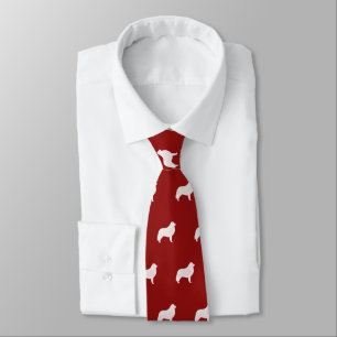 Great Pyrenees Silhouettes Pattern Red and White Tie