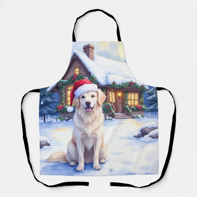 Great Pyrenees Snowy Mountain Lodge Santa Hat Apron (Front)