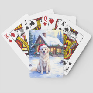 Great Pyrenees Snowy Mountain Lodge Santa Hat Playing Cards