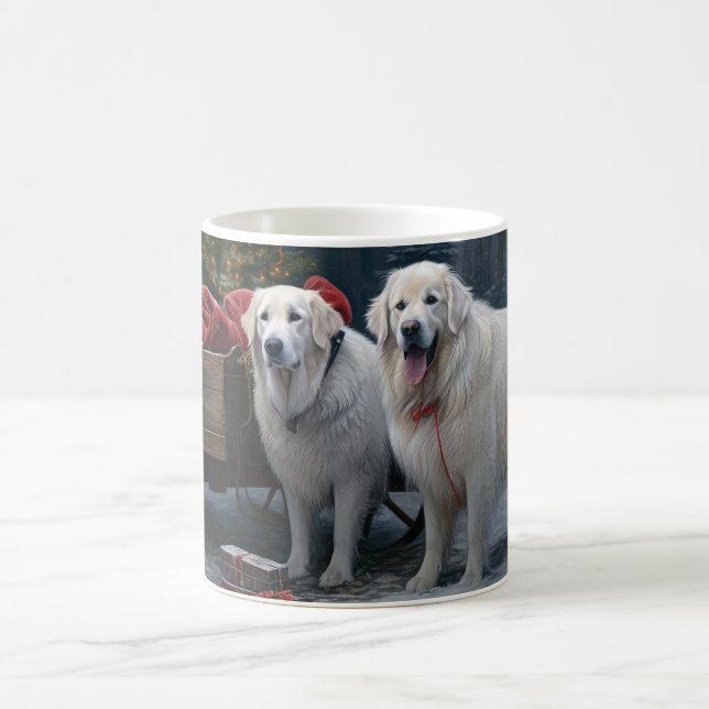 Great Pyrenees Snowy Sleigh Christmas Decor Coffee Mug (Center)