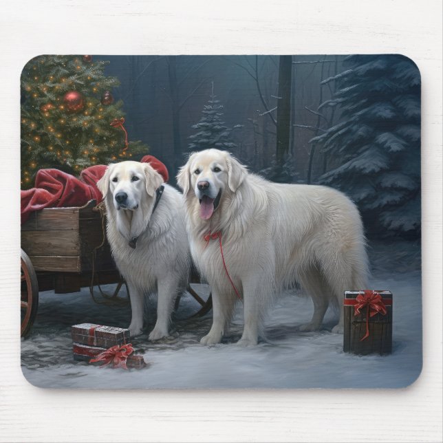 Great Pyrenees Snowy Sleigh Christmas Decor Mouse Pad (Front)