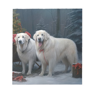Great Pyrenees Snowy Sleigh Christmas Decor Notepad