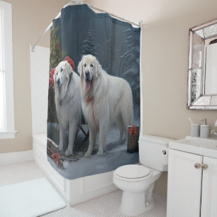Great Pyrenees Snowy Sleigh Christmas Decor Shower Curtain