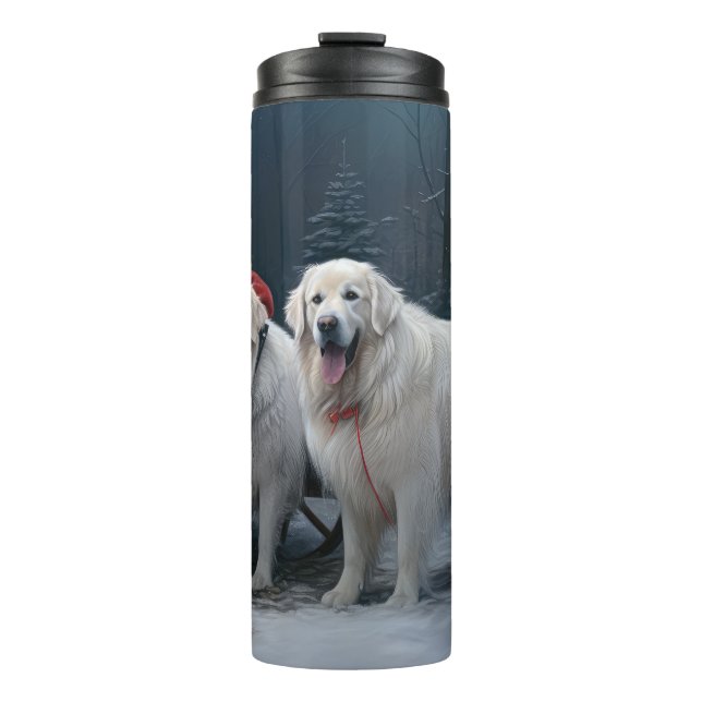 Great Pyrenees Snowy Sleigh Christmas Decor Thermal Tumbler (Front)