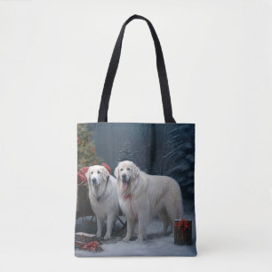 Great Pyrenees Snowy Sleigh Christmas Decor Tote Bag