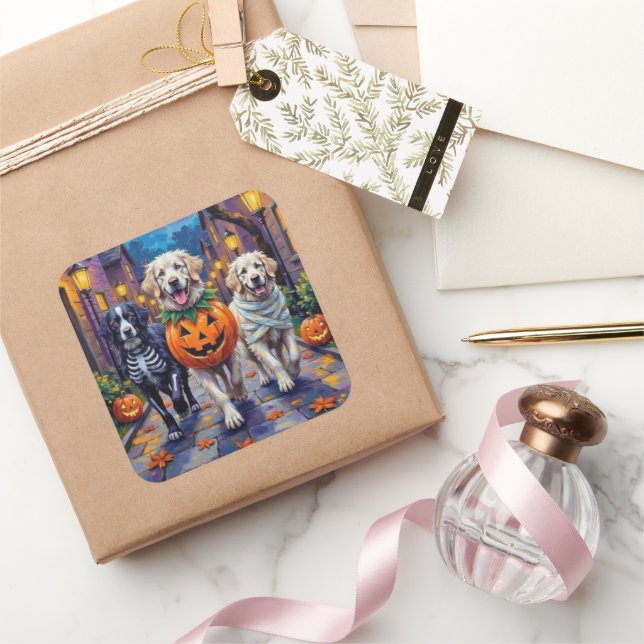 Great Pyrenees Trick-or-Treating Halloween Costume Square Sticker (Gifting)