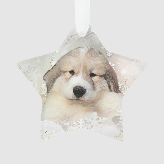 Great Pyrenees Watercolor Puppy Holiday Ornament (Front)