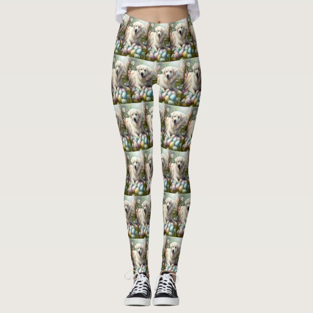 Great Pyrenees with Easter Eggs  Leggings (Front)