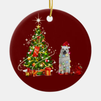 Great Pyrenees With Hat Scaft Christmas Ceramic Tree Decoration