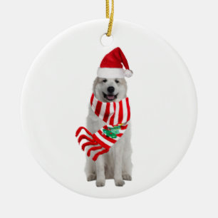 Great Pyrenees With Hat Scaft Christmas Ceramic Tree Decoration
