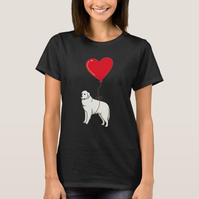 Great Pyrenees With Heart Balloon Valentines Day L T-Shirt (Front)