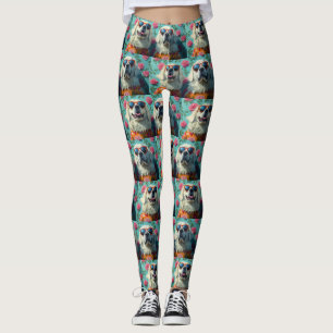 Great Pyrenees With Heart Roses Valentine's Day Leggings
