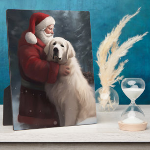 Great Pyrenees With Santa Claus Festive Christmas Plaque