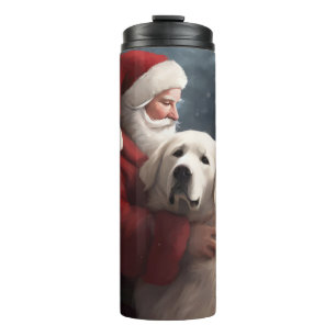 Great Pyrenees With Santa Claus Festive Christmas Thermal Tumbler