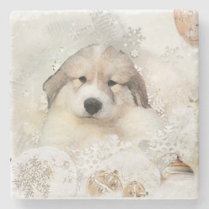 Great Pyrnees Watercolor Puppy Stone Coaster