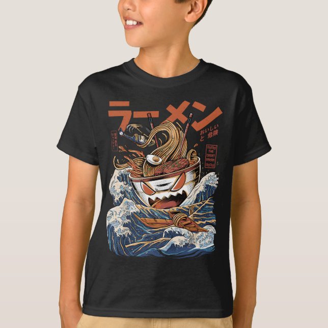 Great Ramen of Kanagawa Japanese Food Kaiju Kawaii T-Shirt (Front)