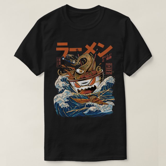Great Ramen of Kanagawa Japanese Food Kaiju Kawaii T-Shirt (Design Front)
