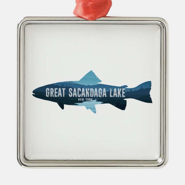 Great Sacandaga Lake New York Fish Metal Tree Decoration (Front)