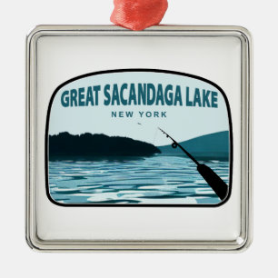 Great Sacandaga Lake New York Fishing Rod Metal Tree Decoration